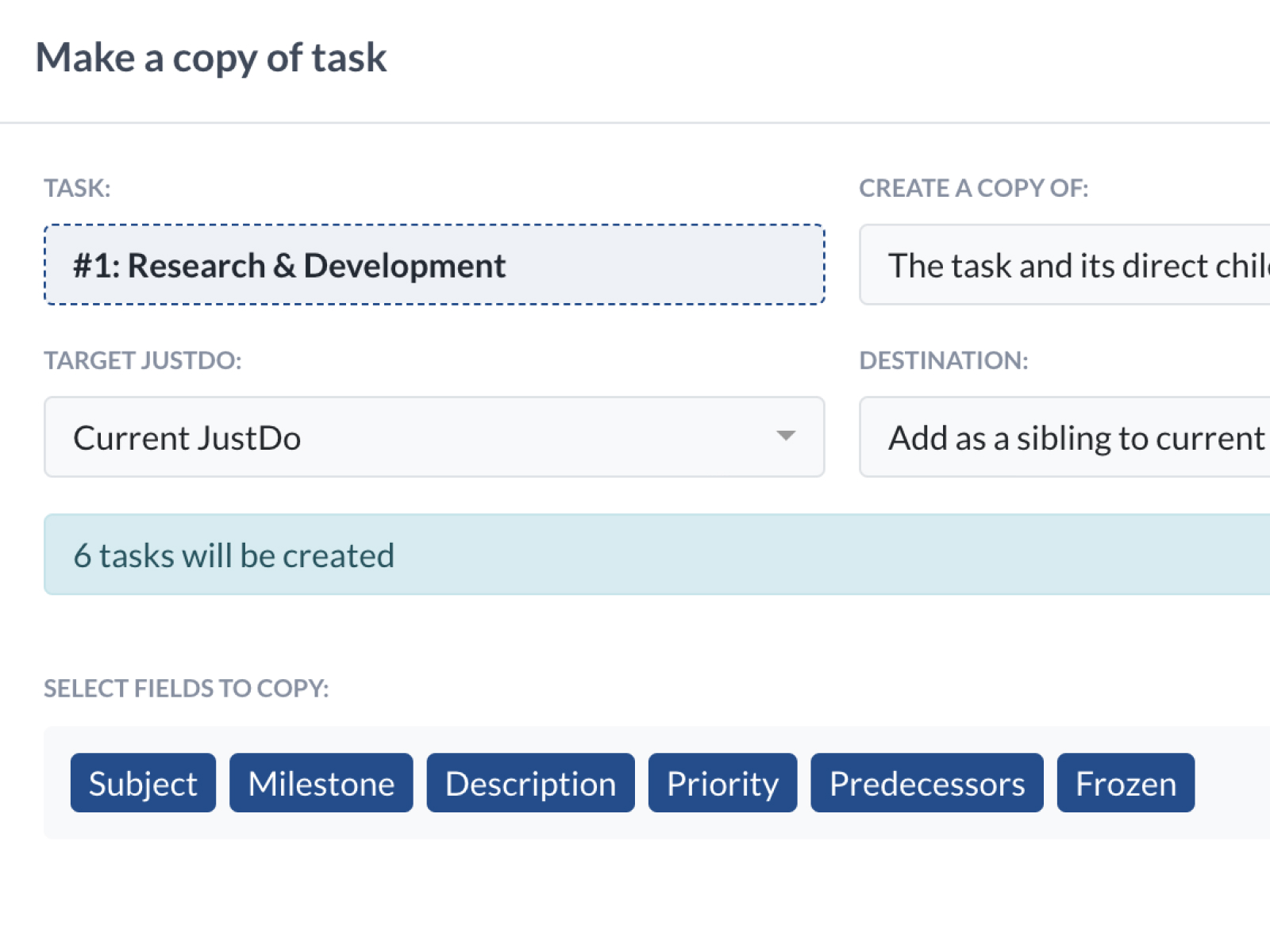 Templating and copy task trees