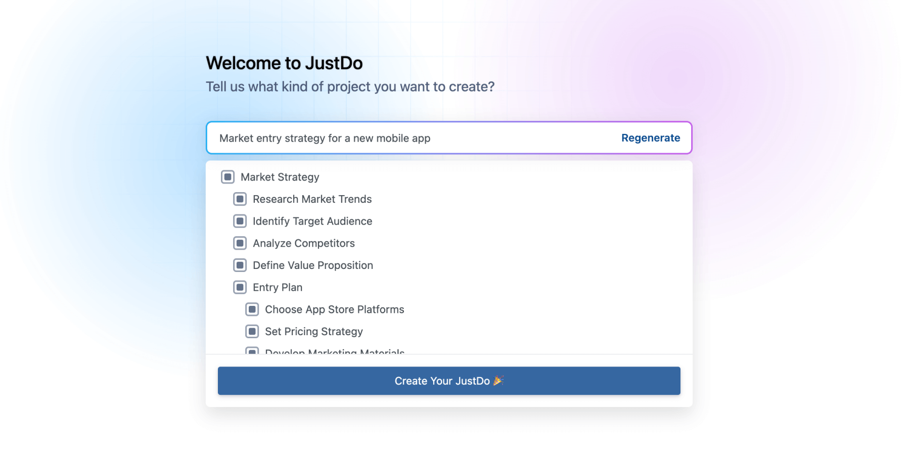 JustDo AI: Create your project with a single prompt